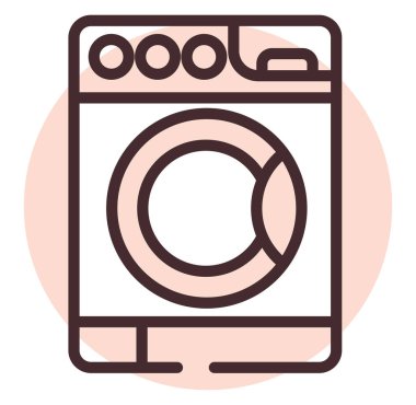 Ev malzemeleri çamaşır makinesi, illüstrasyon veya simge, beyaz arkaplan üzerindeki vektör.