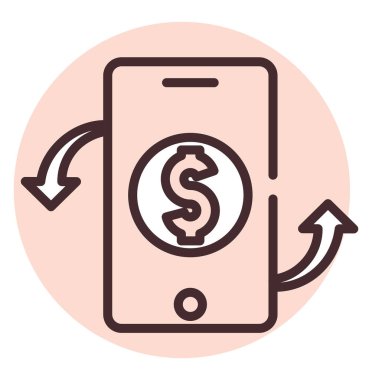 Yatırım cep telefonu, illüstrasyon veya simge, beyaz arkaplan üzerindeki vektör.