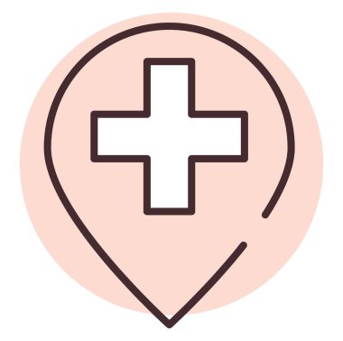 Tıbbi konum, illüstrasyon veya simge, beyaz arkaplan üzerindeki vektör.