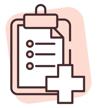 Tıbbi denetim listesi, illüstrasyon veya simge, beyaz arkaplan üzerindeki vektör.