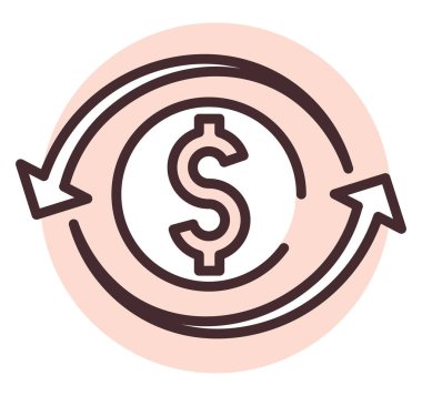 Para döndürmesi, resimleme veya simge, beyaz arkaplan üzerindeki vektör.