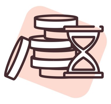 Para zamanlayıcısı, illüstrasyon veya simge, beyaz arkaplan üzerindeki vektör.