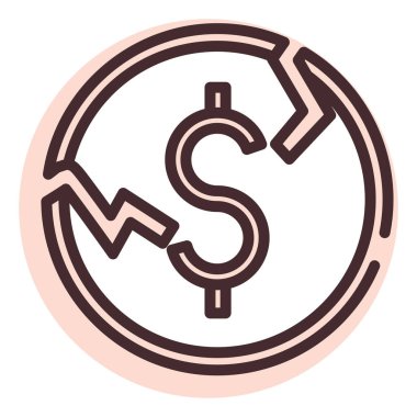 Para kırıldı, resimleme veya simge, beyaz arkaplan üzerindeki vektör.