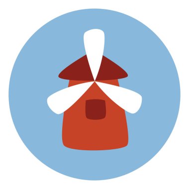 Kırsal yaşam yel değirmeni, illüstrasyon veya simge, beyaz arkaplan üzerindeki vektör.