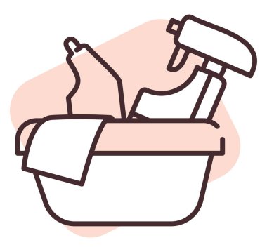 Temizlik malzemeleri, illüstrasyon veya simge, beyaz arkaplan üzerindeki vektör.