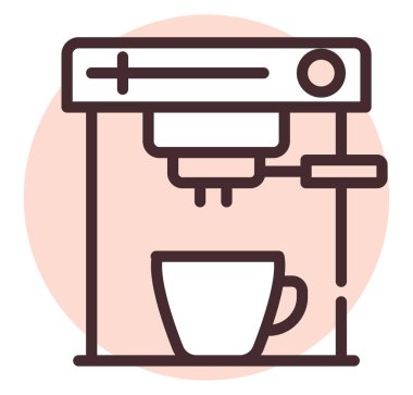 Teknoloji kahve makinesi, illüstrasyon veya simge, beyaz arkaplan üzerindeki vektör.