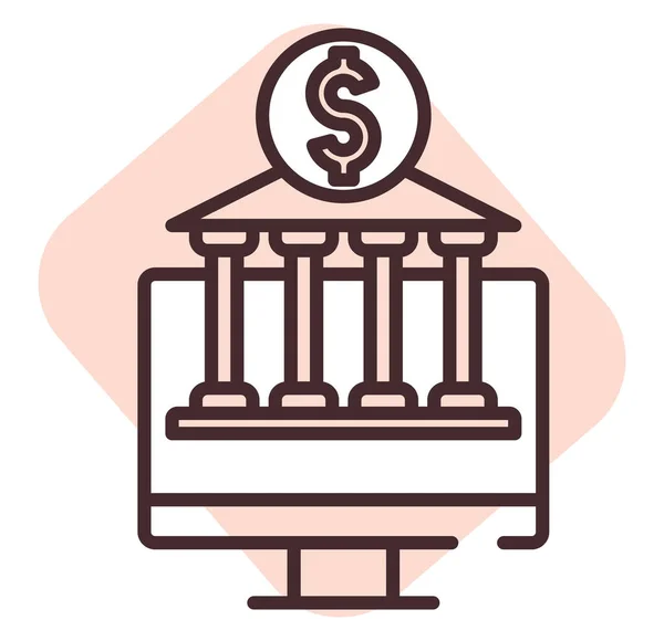 Деньги Онлайн Банка Иллюстрация Значок Вектор Белом Фоне — стоковый вектор