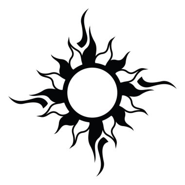 Güneş dövmesi, dövme çizimi, beyaz arkaplandaki vektör..