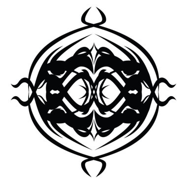 Yuvarlak soyut süs dövmesi, dövme çizimi, beyaz arkaplanda vektör..