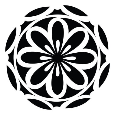 Yuvarlak çiçek dövmesi, dövme çizimi, beyaz arkaplanda vektör..