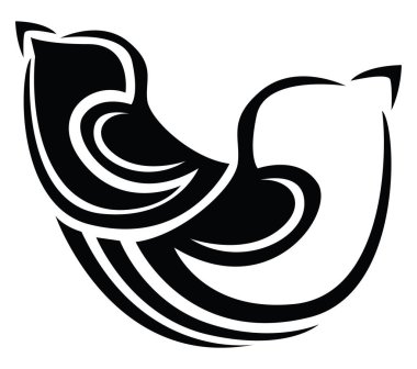 Siyah kuş dövmesi, dövme çizimi, beyaz arkaplanda vektör..