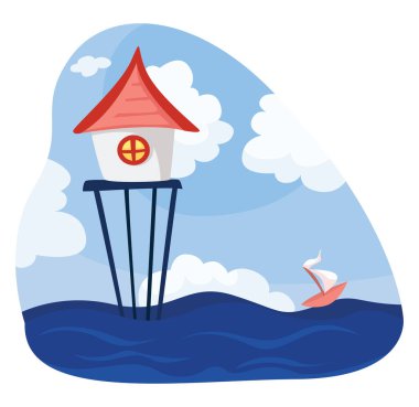 Deniz evi, illüstrasyon, beyaz arka plandaki vektör..