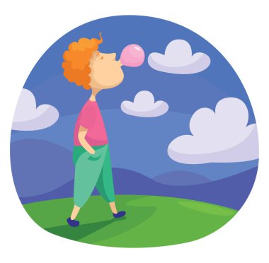 Sakızlı çocuk, illüstrasyon, beyaz arka planda vektör..