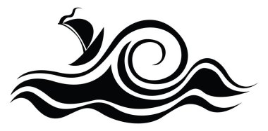 Deniz dövmeli gemi, dövmeli illüstrasyon, beyaz arka planda vektör..