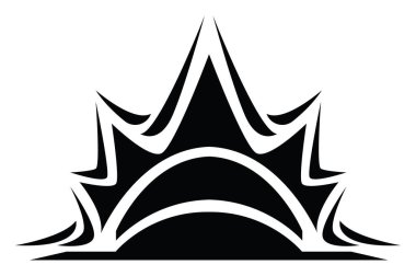 Siyah günbatımı dövmesi, dövme çizimi, beyaz arka planda vektör..