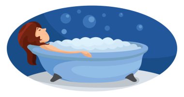 Banyodaki kadın, illüstrasyon, beyaz arka plandaki vektör..