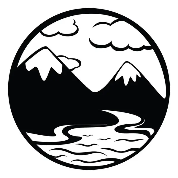 マウンテンタトゥー タトゥーイラスト 白い背景のベクター付きの川 — ストックベクタ