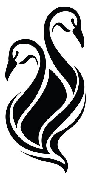 Black swan tattoo, tattoo illustration, vector on a white background.