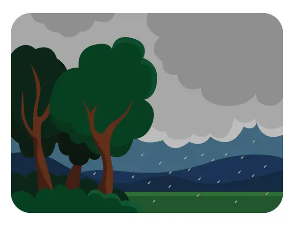 Rainy Forest Illustration Vector White Background — Stock Vector
