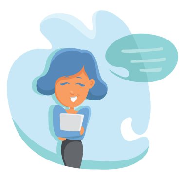 Beyaz arkaplanda belge, illüstrasyon, vektör tutan kız.