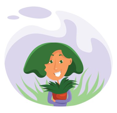 Bitki, illüstrasyon, beyaz arka planda vektör olan ekoloji kızı..