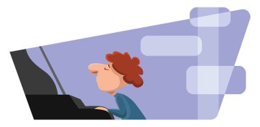 Piyanist beyaz zemin üzerinde piyano, illüstrasyon, vektör çalıyor.