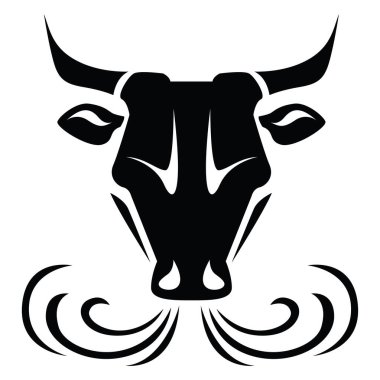 İnek kafası dövmesi, dövme çizimi, beyaz arka planda vektör..