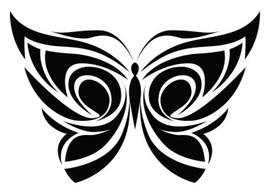 Güzel kelebek dövmesi, dövme çizimi, beyaz arka planda vektör..