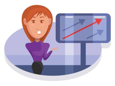 Grafik çizelgesi, illüstrasyonu ve beyaz arka planda vektörü olan genç bir kız..