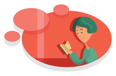 Kitap okuyan kadın, illüstrasyon, beyaz arka planda vektör.
