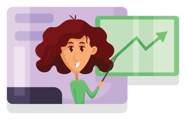 Pozitif istatistikleri, illüstrasyonu, beyaz arkaplan üzerindeki vektörü olan kız.