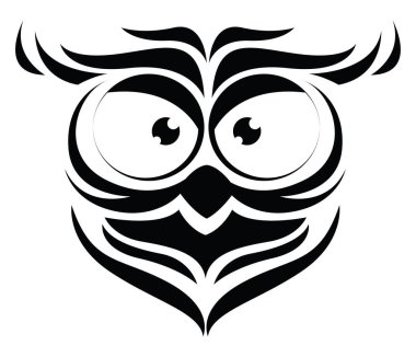 Büyük gözlü baykuş dövmesi, illüstrasyon, beyaz arka planda vektör..