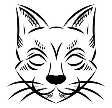 Kedi kafası dövmesi, illüstrasyon, beyaz arka planda vektör..