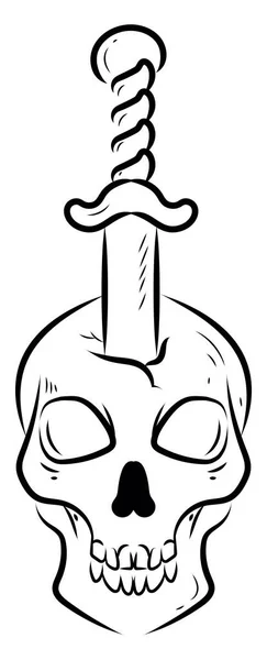 Épée Dans Tatouage Crâne Illustration Vecteur Sur Fond Blanc — Image vectorielle