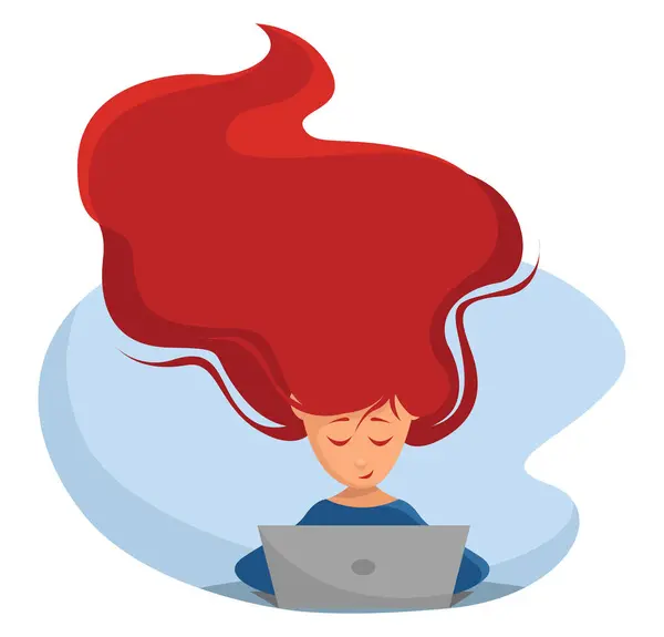 Girl Long Red Hair Illustration Vector White Background — Stock Vector