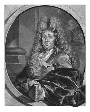 Johannes Dolaeus 'un portresi, Pieter Schenk (I), 1670 - 1713 Johannes Dolaeus, Albertine van Nassau' nun özel doktoru. Uzun bir peruk takıyor ve elini bir kitabın üzerine koyuyor..