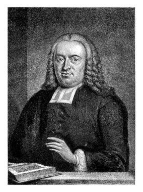 Gerardus Sandifort 'un portresi, Aert Schouman, 1751 Vaiz Gerardus Sandifort önünde bir kitapla.