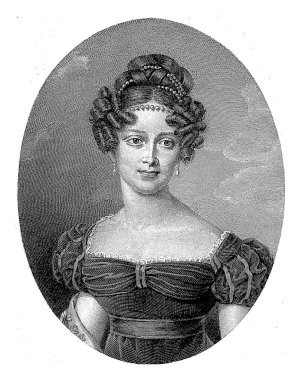Nassau-Weilburg 'lu Henriette' in portresi, 1815 - 1899 Henriette 'in bir oval portresi. En alttaki boşlukta adı ve başlıkları var..