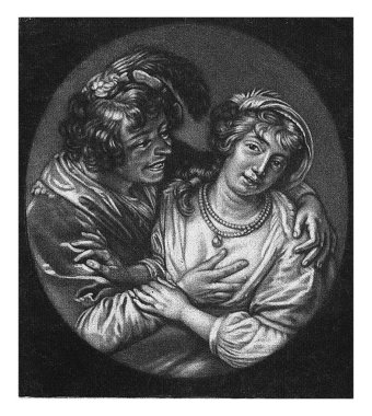 Bir adam genç bir kadının göğüslerine dokunuyor, Jacob Gole, Paulus Moreelse 'den sonra, 1670 - 1709