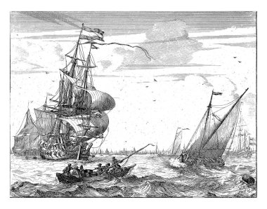 Ludolf Bakhuysen 'den sonra, Frederik Ottens adlı sandallı IJ manzarası, 1717 - 1770 Amsterdam' daki IJ manzarası.