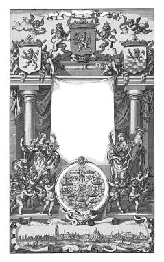 Prudence ve Strength 'in mimarisi meleklerin ortasında, Pieter Philippe, Adriaen Pietersz' den sonra. Van de Venne, 1658 Architectural Niche Arma Arması ile taçlandırıldı..