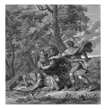 Meleager, domuz kafası için amcaları Jacob Folkema ile dövüşüyor, 1702 - 1767 Meleager, Caledonian domuzunu öldürdü ve domuzun kellesini sevgili Atalanta 'sına vermek istiyor..