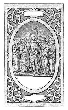 Cennetteki İsa (Caelestis), Hieronymus Wierix, 1563 - 1619 'dan önce yeniden dirilen İsa, çok sayıda dişi azizle birlikte.