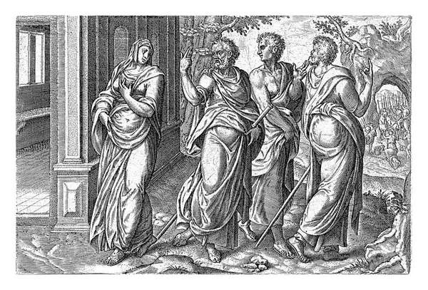 被选中的新娘 向基督的三个仆人告别 他们给了她最后一条建议 就在背景下 保罗的皈依 — 图库照片