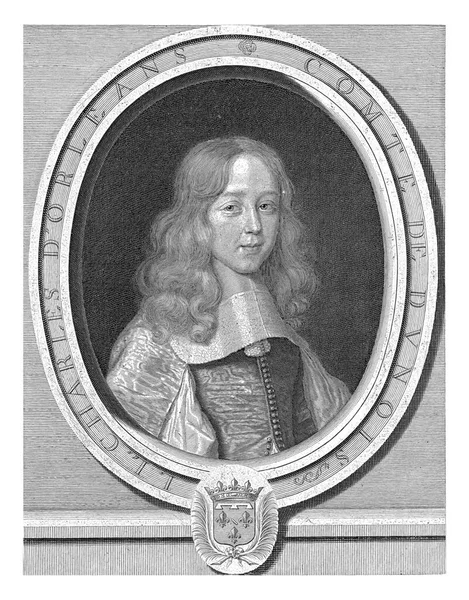 杜努瓦伯爵查尔斯 朗格维耶的画像 罗伯特 南多伊尔 继路易斯 费迪南德一世之后 1660年杜努瓦伯爵查尔斯 德奥良 朗格维耶的画像 呈椭圆形框架 — 图库照片