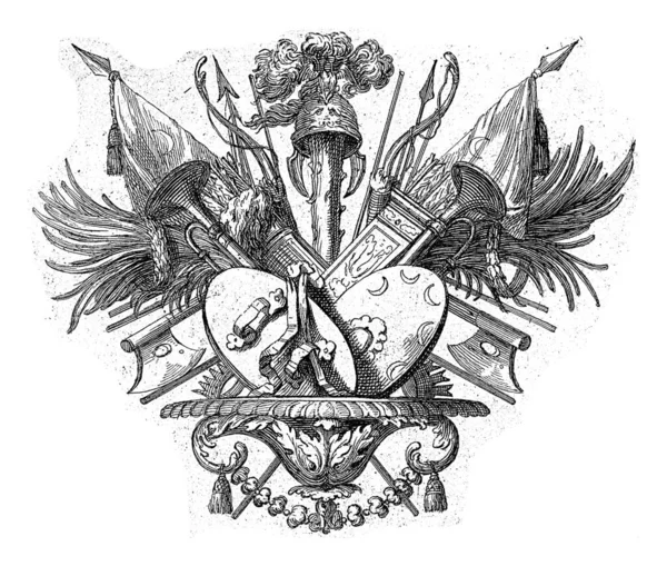 Bir silah kupasıyla Vignette, Bernard Picart (atölye), 1683 - 1733, vintage oyma.