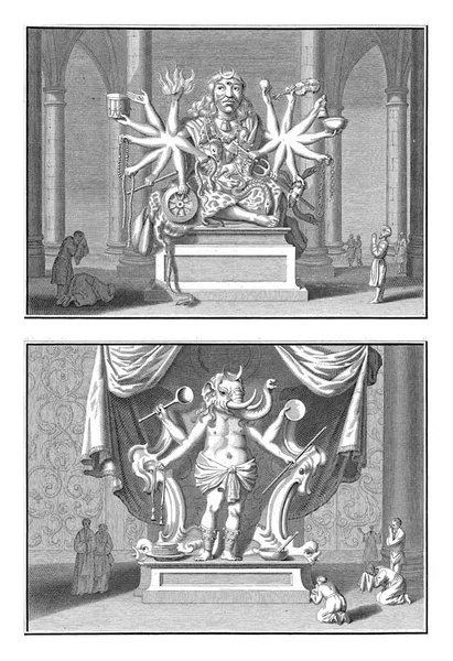 Statues of Two Indian Gods, Bernard Picart (workshop of), 1722 Two representations of statues of Indian gods, respectively Shiva (Ixora) and his son Ganesha.