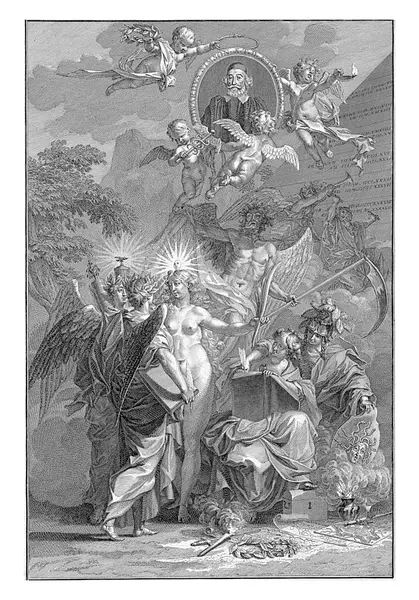 Allegorical Title Page Portrait Writer Edward Simson Jan Wandelaar 1752 — Stock Photo, Image