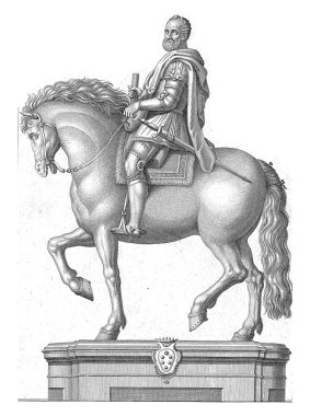 Cosimo I de 'Medici Binicilik Heykeli, Toskana Büyük Dükü Gaetano Vascellini, Giambologna' dan sonra, 1755 - 1805 Numaralı üst sağ: VIII. Alt boşlukta iki satır İtalyanca metin.