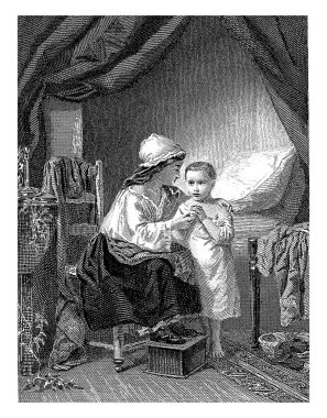 Genç Kadın ve Çocuk Yatak Odasında, Christiaan Lodewijk van Kesteren, Diederik Franciscus Jamin, 1848 - 1897